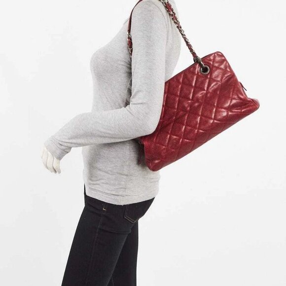 Chanel Dark Red Quilted Caviar Leather Crave Shopping Tote Bag - Picture 2 of 12